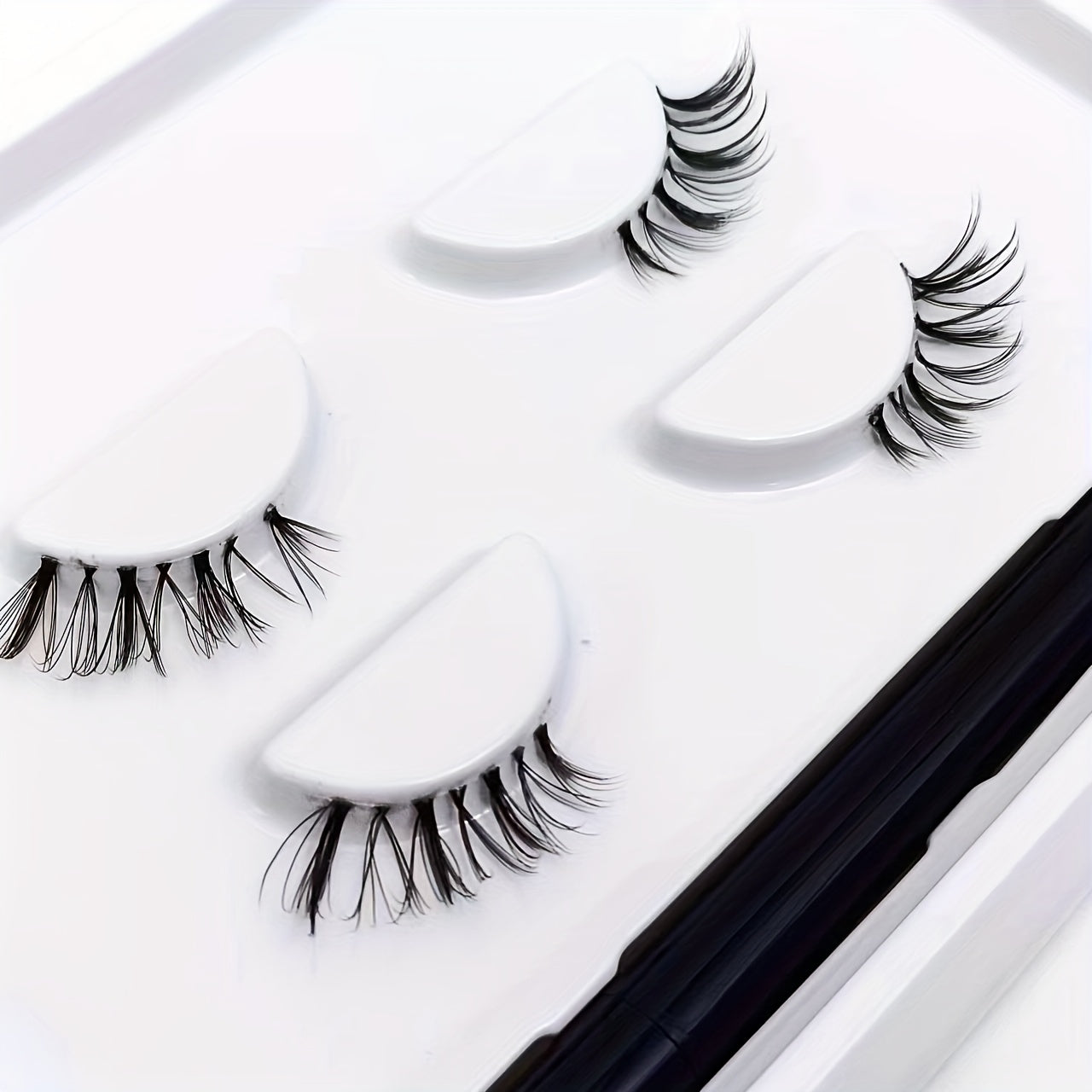 2 Pairs Faux Mink False Eyelashes & Eyeliner Set - Natural Volume