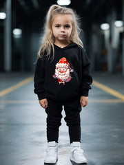 Santa Print Hooded Pullover Pants Set For Sports Spring Fall Gift