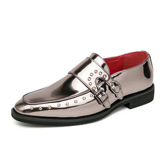 Men's Double Monk Strap Loafers Glossy Dress Shoes