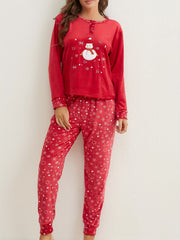 Snowflake Print Christmas Pajama Set Long Sleeve Top & Pants