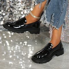 Patent Leather Platform Loafers Slip On Shoes