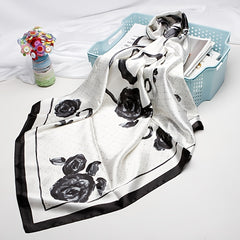 Peony Flower Silk Square Scarf Large Shawl Women Headwrap Hair Accessory