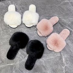 Women's Plush Furry Slippers Cozy Warm Open Toe Shoes