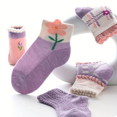 Girls Floral Ankle Socks for Kids - Breathable & Comfortable