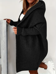 Casual Cardigan Women's Plus Solid Stitching Hooded Open Front
