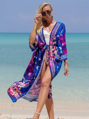 Tie Dye Batwing Cover Up V Neck Loose Fit Beach Cover Up