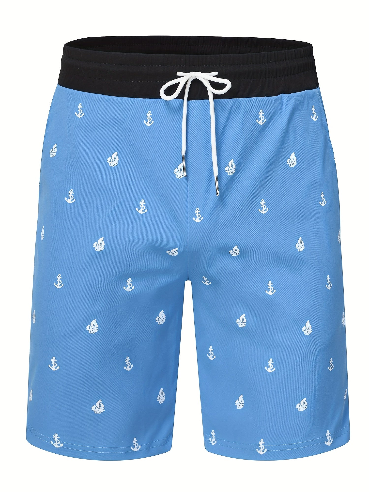 Anchor Print Active Shorts Men's Casual Stretch Pocket Shorts