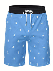 Anchor Print Active Shorts Men's Casual Stretch Pocket Shorts