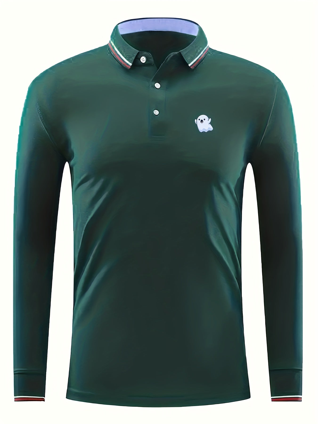 Halloween Cartoon Ghost Print Men's Long Sleeve Polo Shirt