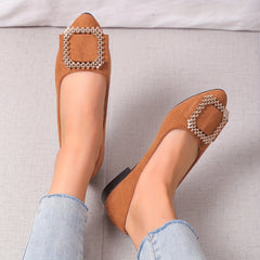 Women's Bow Ballet Flats Square Rhinestone Slip On Shoes