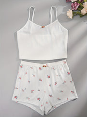 Floral Print Pajama Set Cami Top & Shorts
