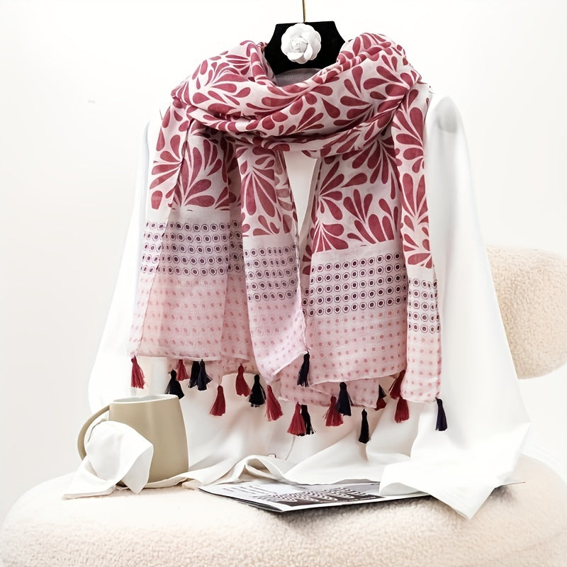 Boho Contrast Scarf Lightweight Soft Tassel Shawl