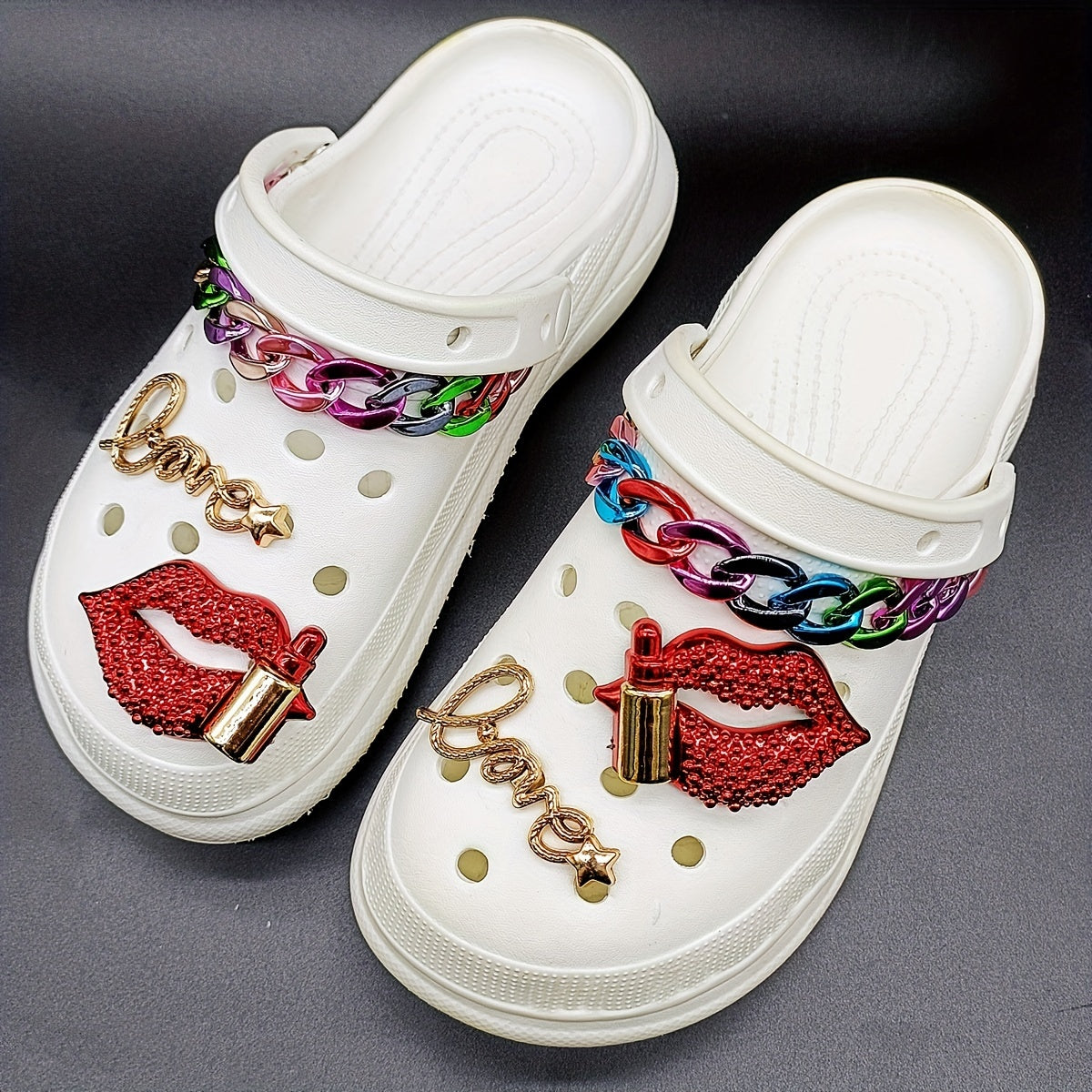 Red Lip Print LOVE Chain Shoe Accessories Set