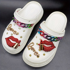 Red Lip Print LOVE Chain Shoe Accessories Set