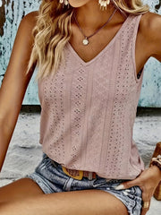 Eyelet Twist Back Tank Top Sexy V Neck Summer Sleeveless Top