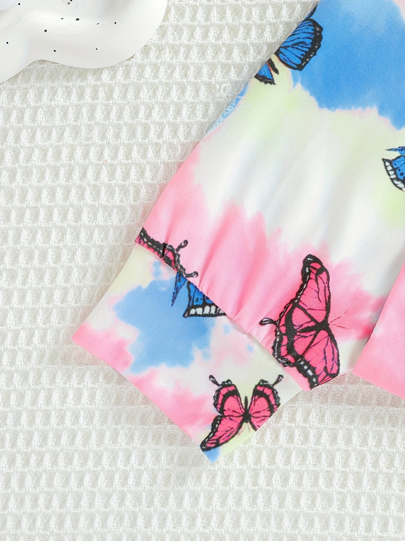 Kid's Butterfly Tie dye Print Pajama Set Long Sleeve Top & Elastic Waist Pants