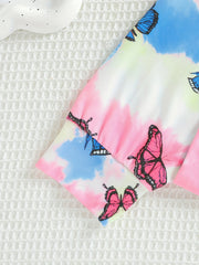 Kid's Butterfly Tie dye Print Pajama Set Long Sleeve Top & Elastic Waist Pants