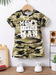 2pcs 'Mama's Little Man' Camo T-shirt & Shorts Set for Baby Boys