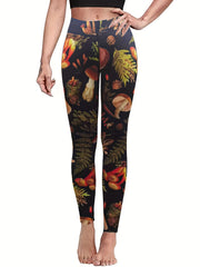 Women's Plus Mushroom Print High Rise Skinny Yoga Running Pants