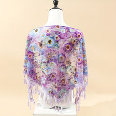 Rose Lace Tassel Triangle Scarf Boho Colorful Shawl Women Windproof Head Wrap