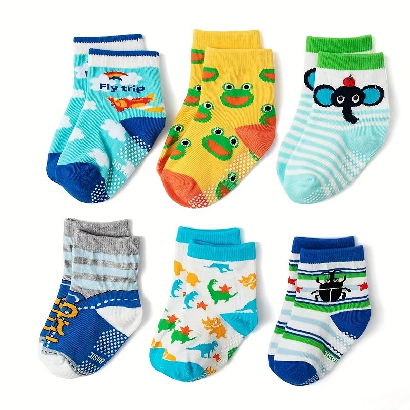 6pairs Baby Boys Cartoon Anti slip Socks For Toddlers Children