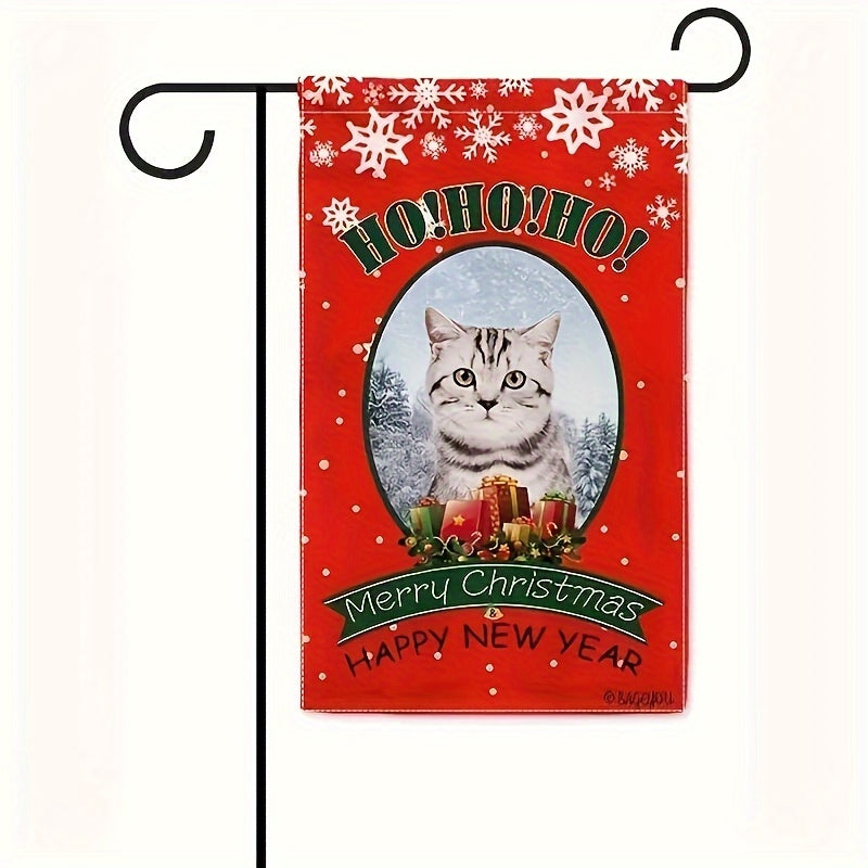 Cat Themed Merry Christmas Garden Flag Double Sided 12x18 Outdoor Decor