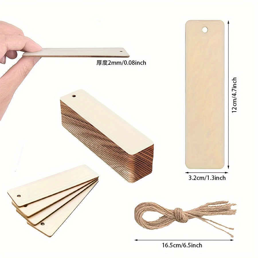 Wooden Bookmarks Wood Pendant Blank DIY Christmas Wedding Hemp Rope