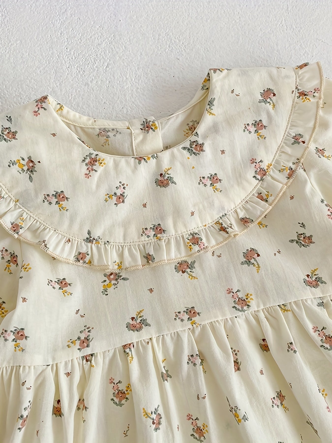 Floral Doll Collar Puffy Sleeve Romper for Baby Girls
