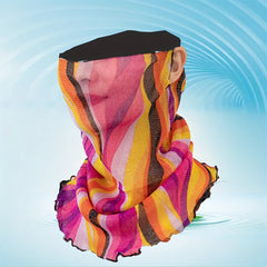 Striped Print Red Ruffles Gauze Neck Gaiter Ear Loop Veil Headband