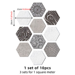 10pcs Hexagon Tile Stickers Kitchen Waterproof Self adhesive 9.05x7.87in