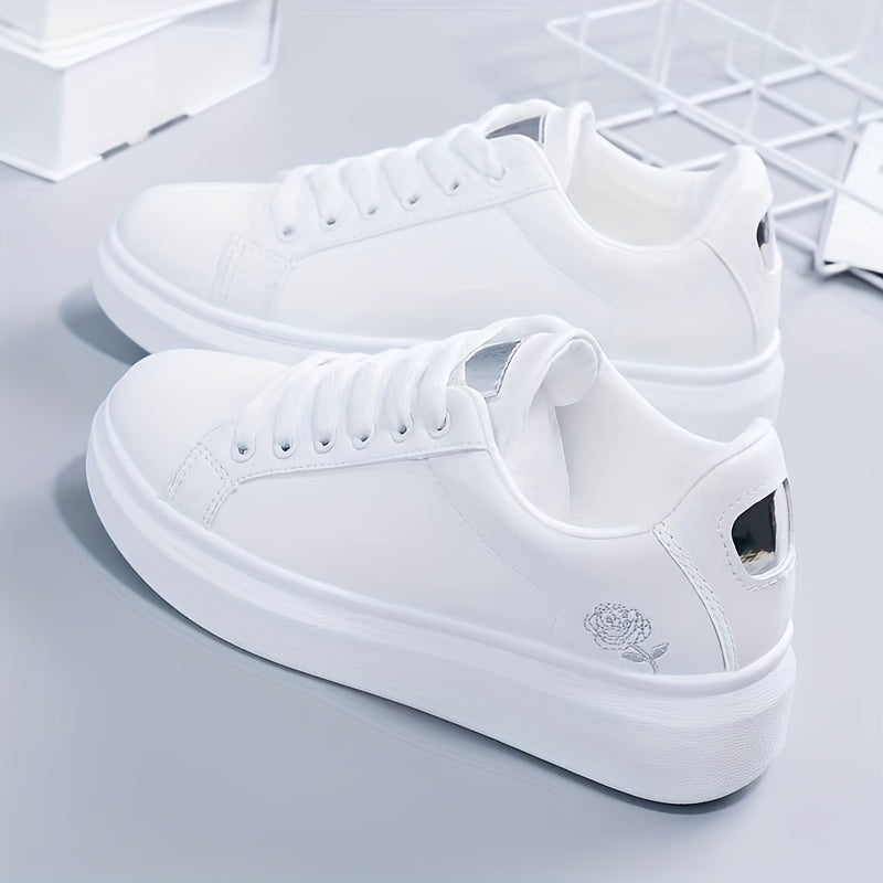 Floral Embroidered Skate Shoes Low Top Lace Up Breathable Platform Casual Shoes