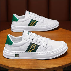 Men's Embossed PU Leather Skate Shoes Lace-up Sneakers