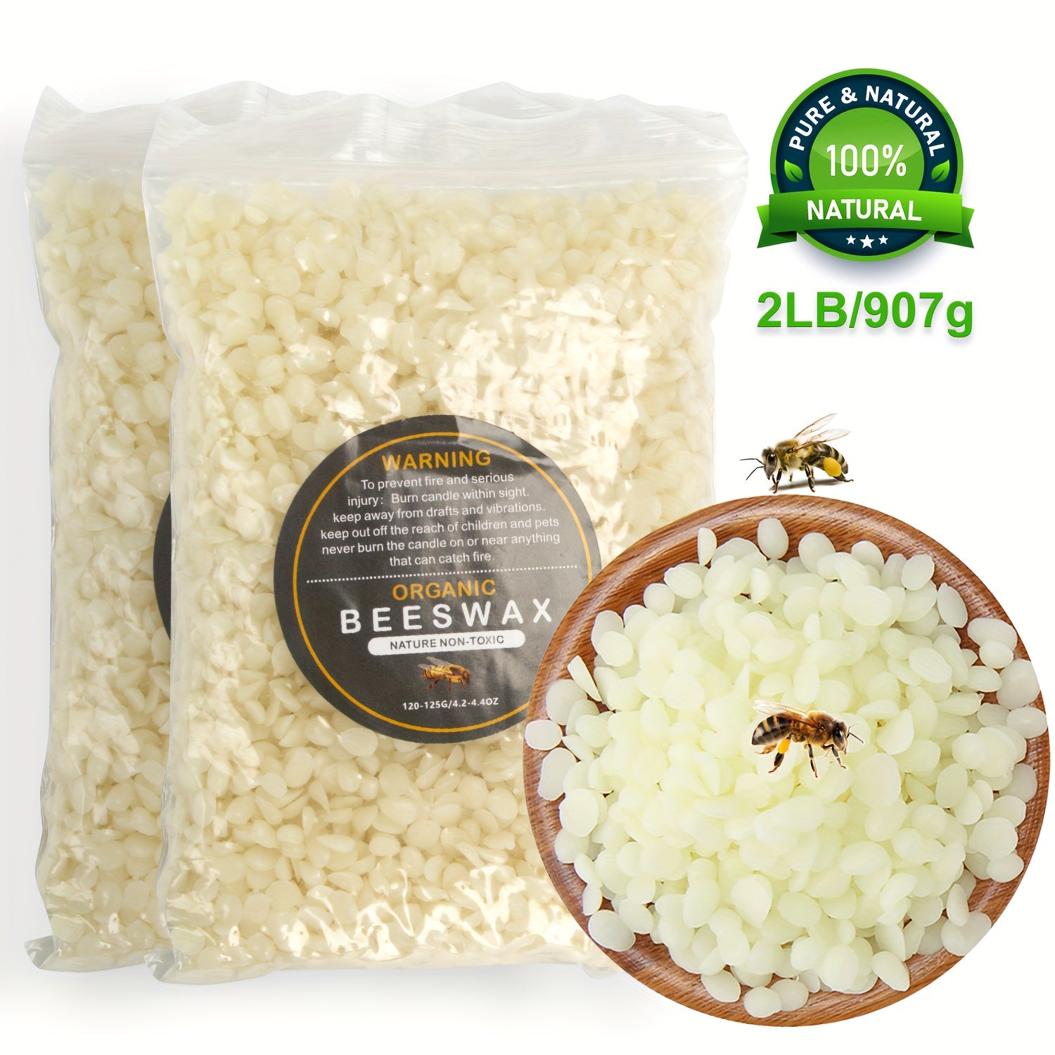 100% Pure Beeswax Pellets 2LB Natural Bees Wax Pastilles Triple Filtered