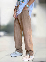 Classic Straight Leg Jeans Mens Casual Street Style Distressed Denim Pants