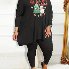 Christmas Pajama Set Snowman & Tree Print Tee & Leggin