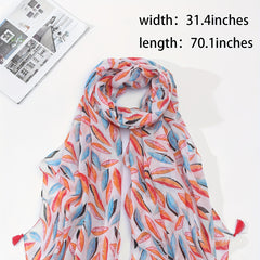 Colorful Leaf Print Scarf Tassel Shawl Women Windproof Warm Head Wrap