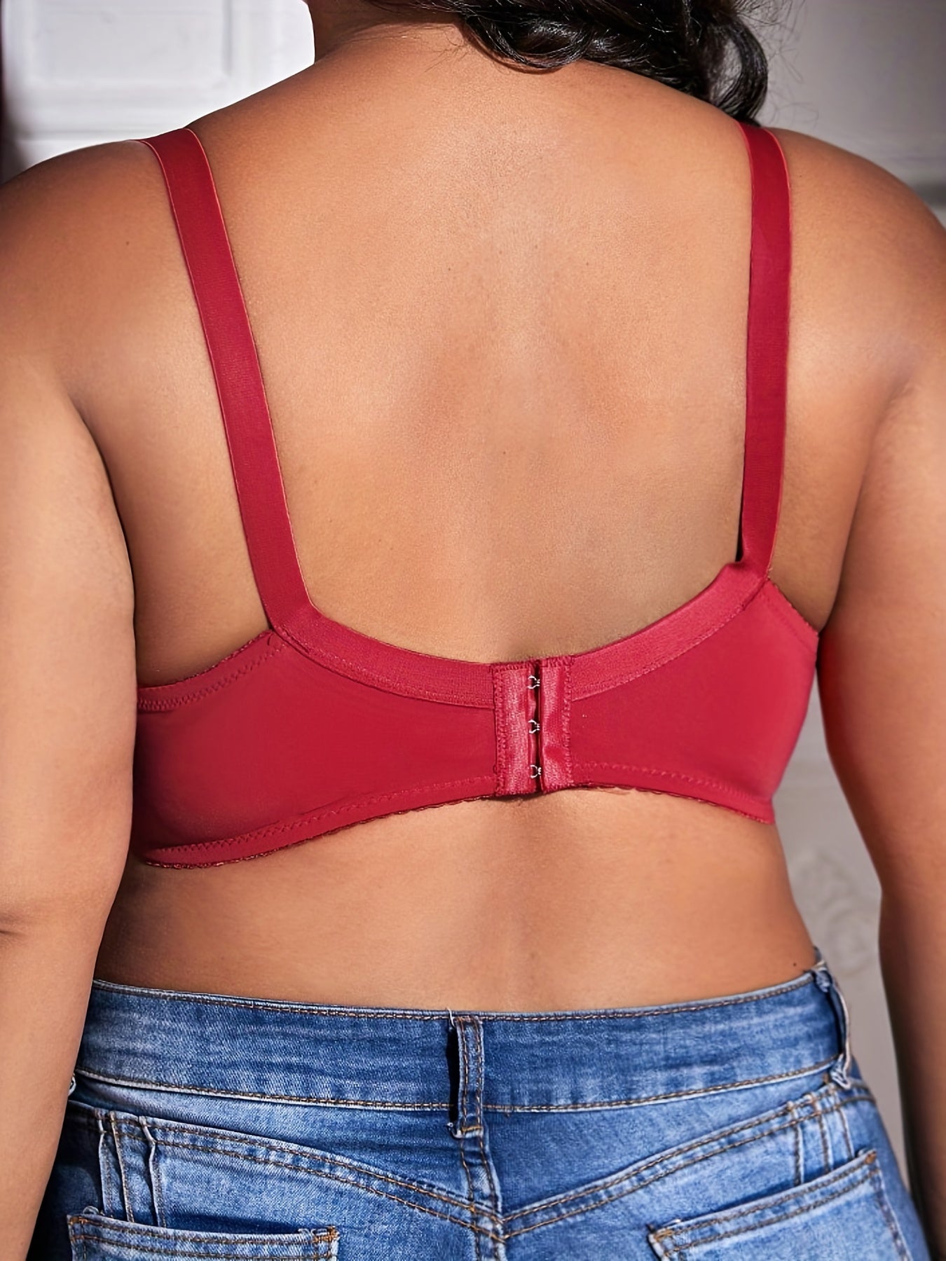 Sexy Bra Women's Plus Solid Contrast Lace Semi Sheer Underwire Bra