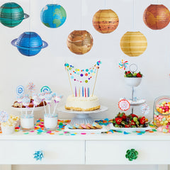 8pcs Outer Space Party Decorations - Hanging Planet Paper Lanterns