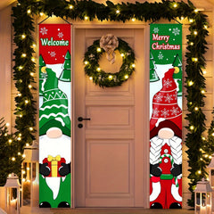 Christmas Hanging Banner Porch Sign - Santa Claus Snow Cap Gift Banner