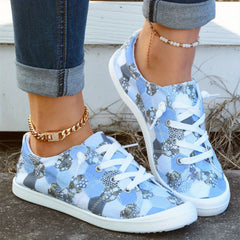 Geometric Pattern Canvas Lace Up Low Top Sneakers