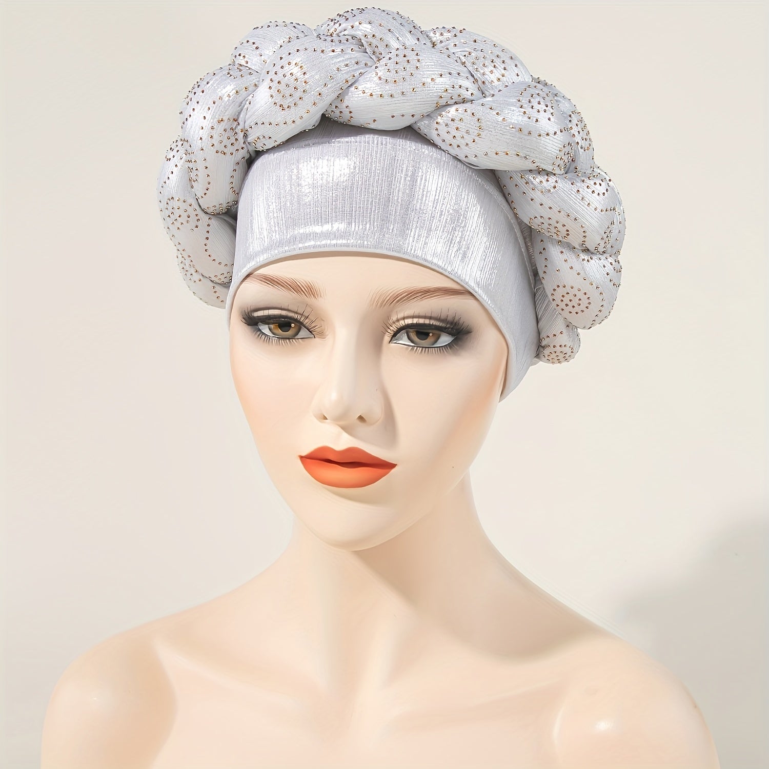 Braided Turban Cap Rhinestone Head Wrap Bonnet Head Scarf