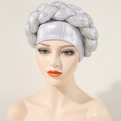 Braided Turban Cap Rhinestone Head Wrap Bonnet Head Scarf