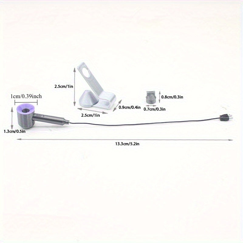 Mini Hair Dryer with Stand and Nozzle for Toy House Decoration