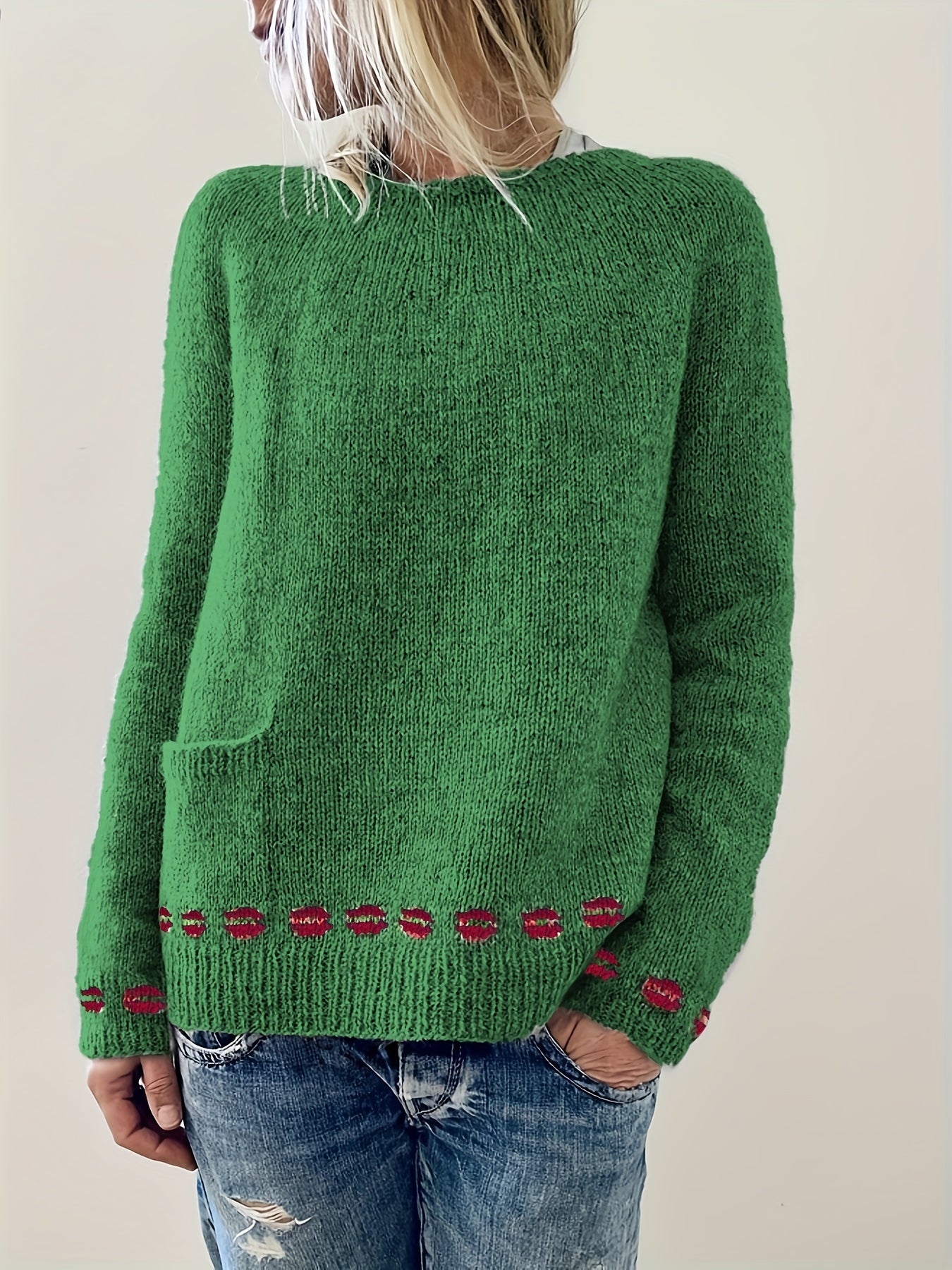 Lip Pattern Crew Neck Long Sleeve Sweater