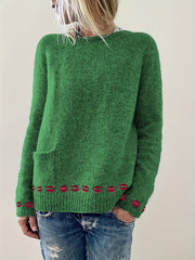 Lip Pattern Crew Neck Long Sleeve Sweater