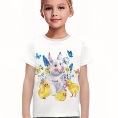 Girls 3D Bunny & Chick Short Sleeve T-shirt Summer Clothes Sports