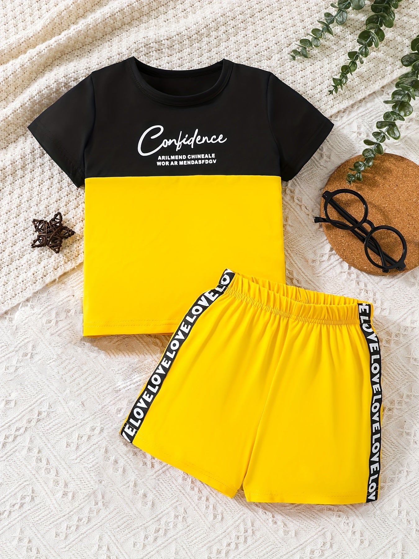Boys Block Letter Outfit Shorts & T-shirt Casual Summer Clothes