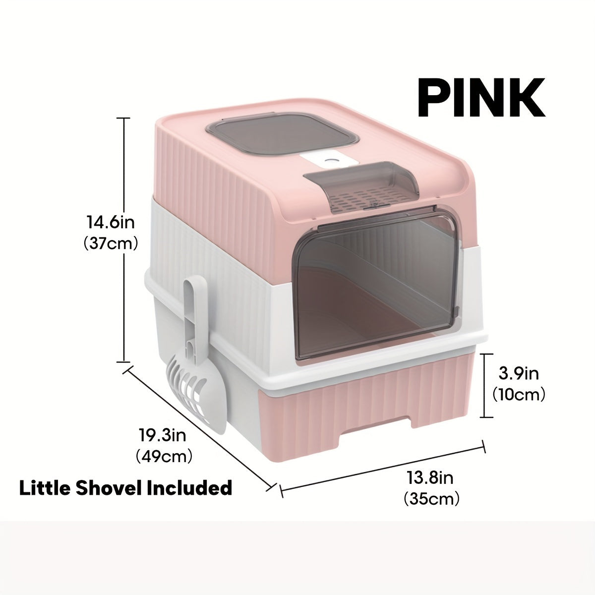 Enclosed Cat Litter Box Anti Splash Front Flap Door & Toy Entry