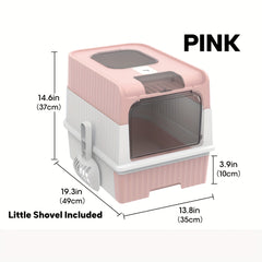 Enclosed Cat Litter Box Anti Splash Front Flap Door & Toy Entry