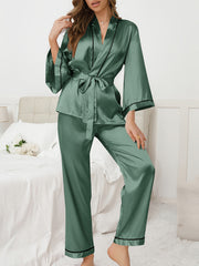 Satin Pajama Set Long Sleeve Top & Pants Women's Sleepwear